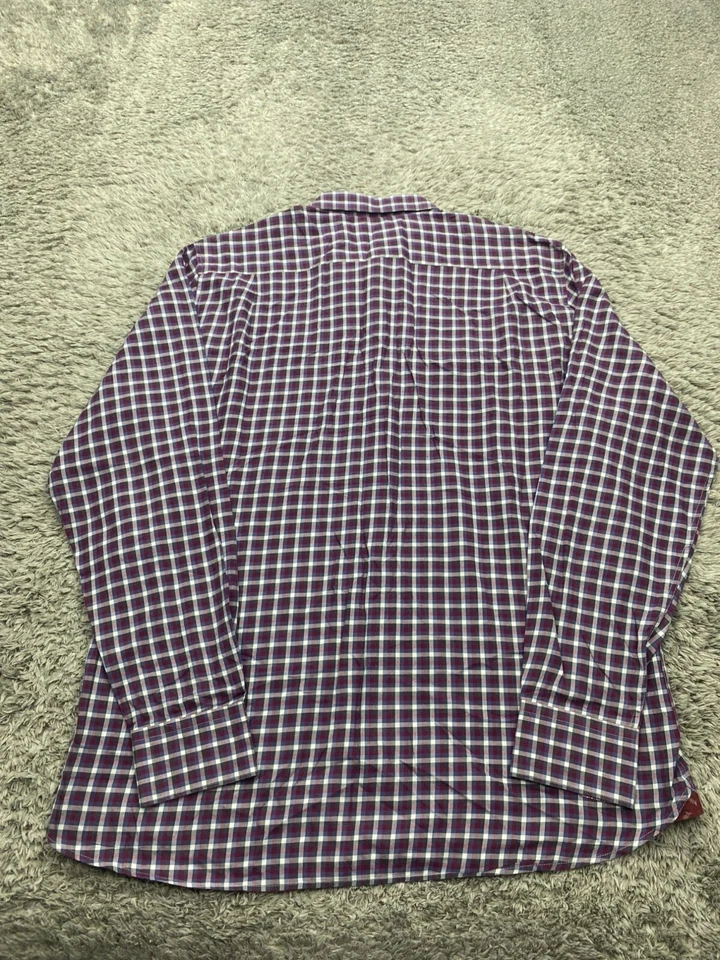 Camisa Ted Baker Hombres 16.5 Roja Cuadros Londres Manga Larga Puño Abatible Abotonada Carrera Foto 2 de 4
