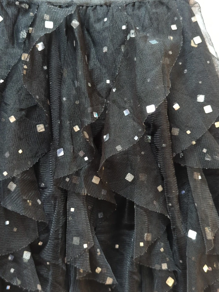 Niña 14/16 Monster High Disfraz Falda Skort Negro Tul Plata Lentejuelas Cuadradas Foto 4 de 4