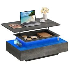 Lift-Top Coffee Table Cocktail Table with LED Lights & 4 Drawers for Living Room