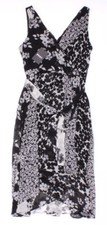 NWT - DKNY Women's 'FLORAL' Black/Grey HANDKERCHIEF HEM WRAP SHEER DRESS - 8