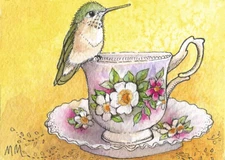 ACEO Limited Edition - Hummingbird & Teacup print of Original watercolor