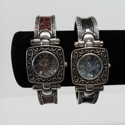 Bijoux Terner Croc Embossed Faux Leather Cuff Watch Silver  display picture 1