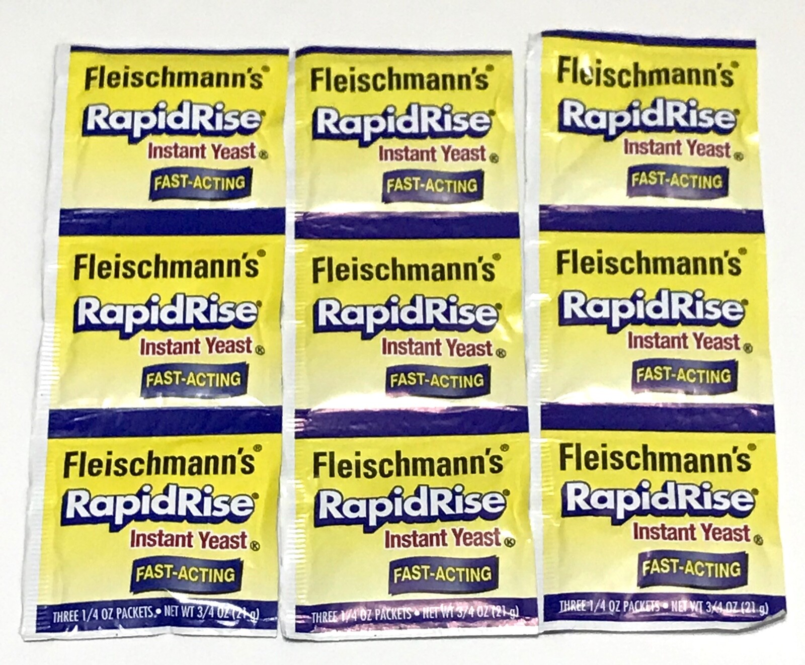 3 Strips Fleischmann's Rapid Rise Instant Yeast Fast Acting 9 1/4 oz