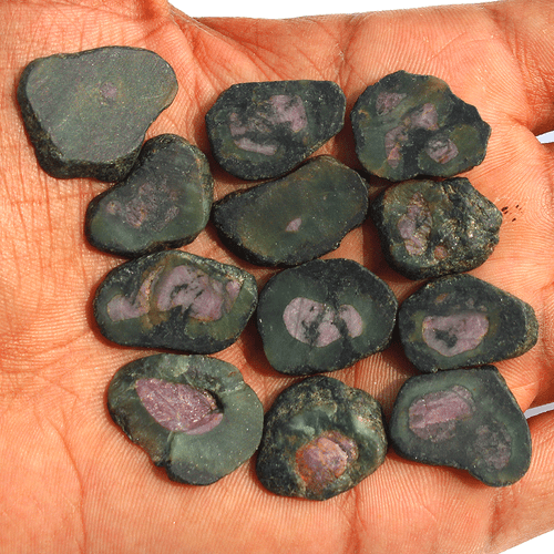 12 Pcs Natural Watermelon Ruby Untreated 19mm-24mm Rough Slice Loose Gemstones - Picture 4 of 14