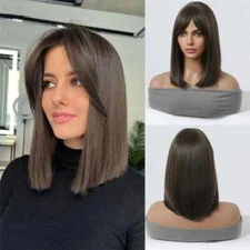 Shoulder Length Synthetic Wigs with Side Parted Bangs for Women Daily Wig Fiber