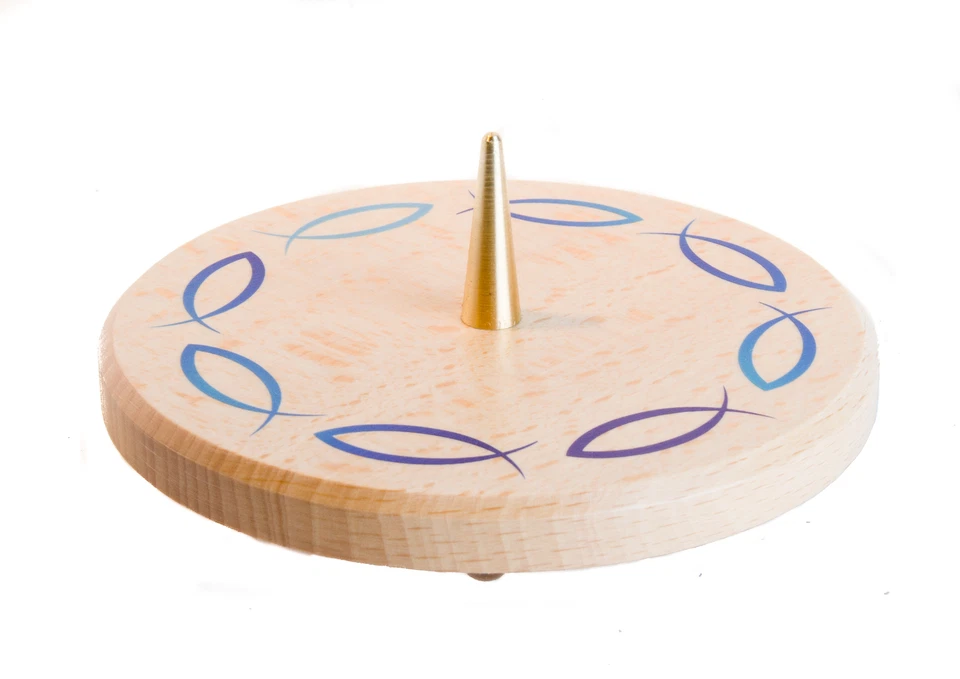 Kerzenständer COX Leuchter mit Dorn Messing Fische Blau Holz Buche Rund 120/70mm