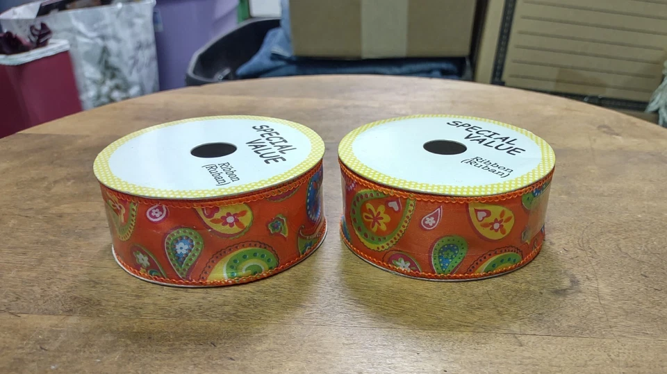 Mixed Lot Of Ribbons Multicolor Paisley Striped Polka Dot Adhesive Paper - Image 2 of 4