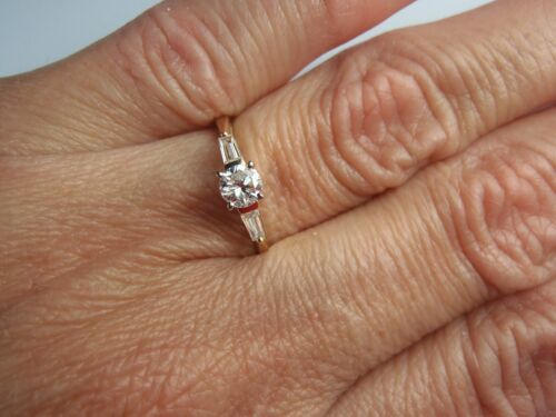 14K Solid Yellow Gold Round & Baguette Natural Diamond Engagement Ring Size 6.75 - Picture 2 of 15