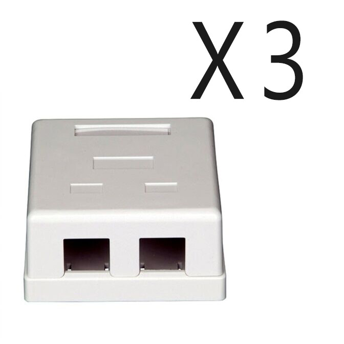 3 pcs pack lot - 2-Port Dual Keystone Jack Surface Mount Housing Box - White