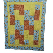 Handmade Baby Quilt Blanket Turtles Playing Blue Artist Swim Unisex Kid 35.5x44"