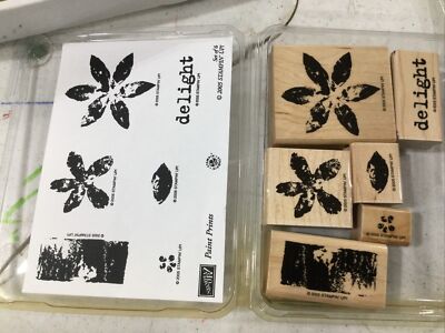 Stampin Up Paint Prints Set Of 6 Wood Mounted Stamps + Case Abstract Flowers 224