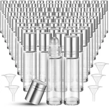 Sumind 150 Pcs 10 ml Essential Oil Roller Bottles Clear Glass Silver 