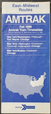 Amtrak Zugfahrpläne ~ Ost-/Mittelweststrecken ~ Herbst 1988 ~ 18.09.88 bis 14.1.89