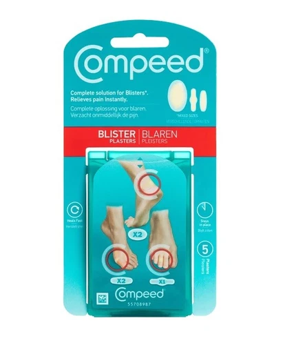 Compeed Blister Plasters Mixed Sizes 5 Pack New - 2 x Med, 2 x Sm1 Toe Blister