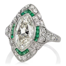 Fancy Art deco style 2.05 CT Marquise cut CZ  emerald Engagement Ring Silver