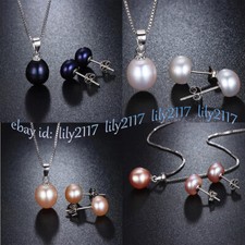 Natural Multicolor Freshwater Pearl Pendant Necklace Earrings Jewelry Set 18''