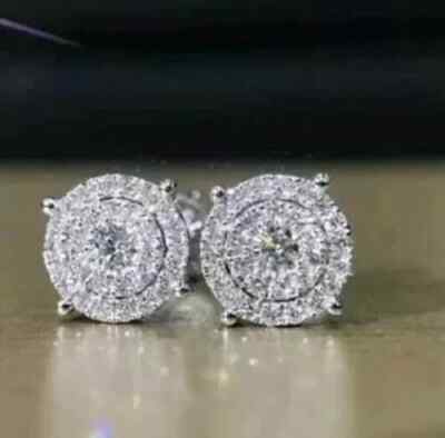 4Ct Round Lab-Created Diamond Cluster Women's Stud Earring 14K White Gold Finis