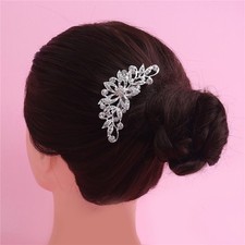 Elegant Bridal Wedding Hair Comb Clear Crystal Rhinestone flower leaf Headpiece