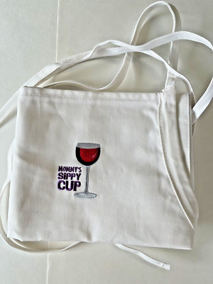 NWT White Bib APRON MOMMY'S SIPPY CUP 29''L x23 1/2''W w/Pockets Unisex ADULT OSFM