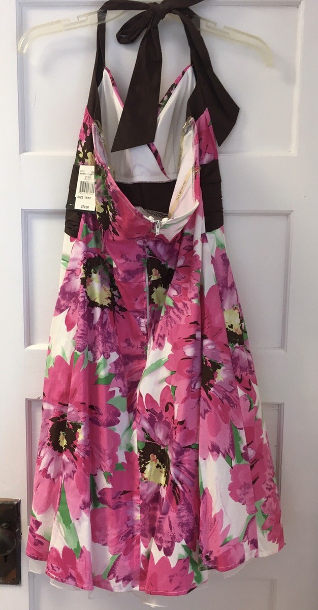City Triangles Womens Floral Dress Hot Pink,and Dk Brown, Size 11/12 Halter  $70 | eBay