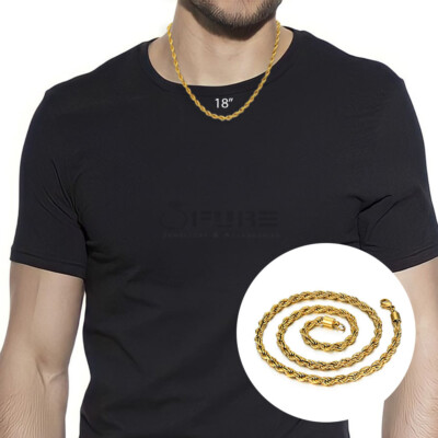 UK Gold Rope Chain 5MM Necklace 18” inch Long 18ct Gold Plated