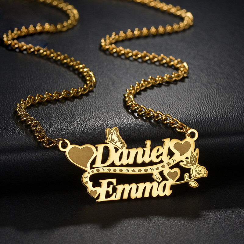 Cuban Chain Necklace With Custom Name, Personalized Message