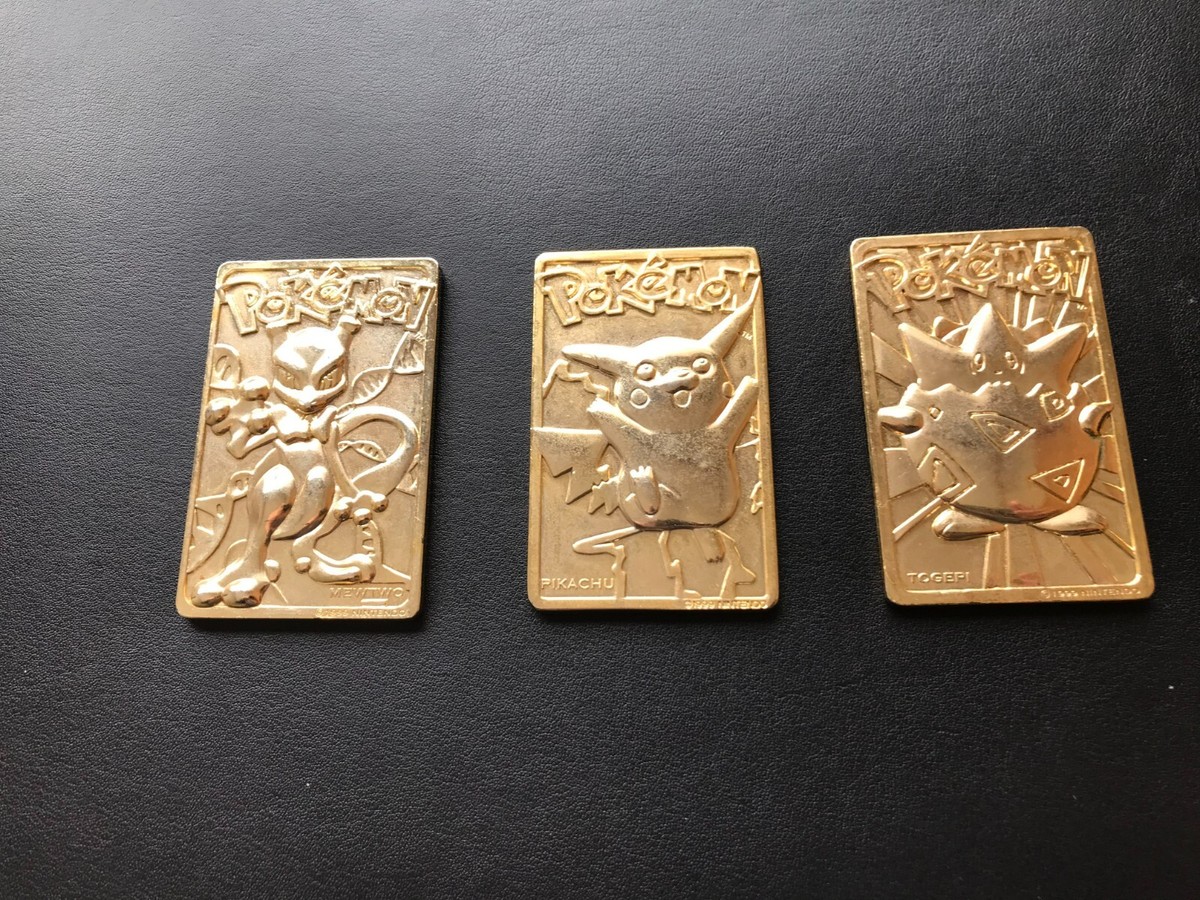 Three [3] Pokemon gold plated trading cards excellent condition free  shipping