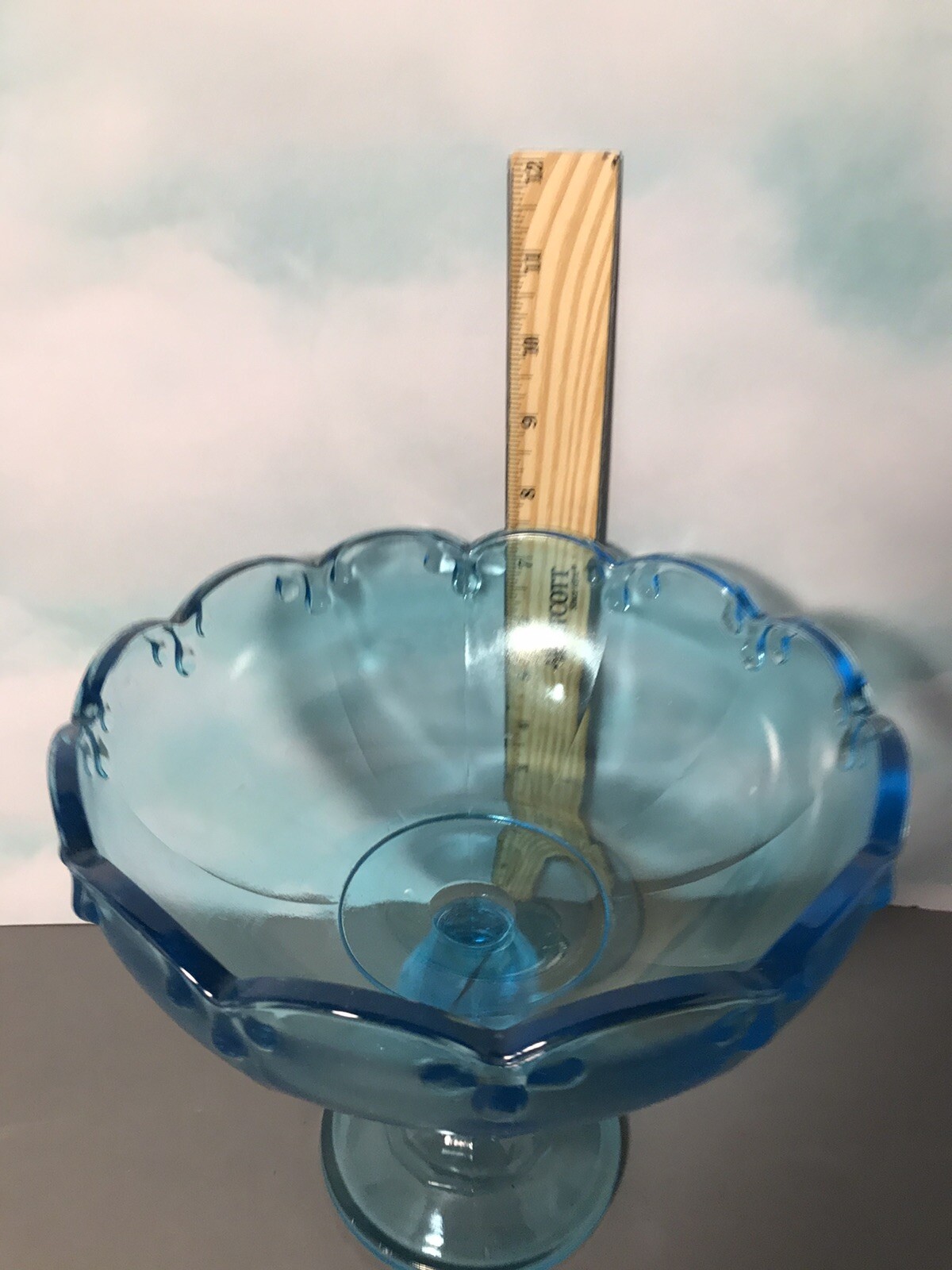 Vintage Depression Glass Pedestal Bowl 8" x 8" High Light Blue eBay
