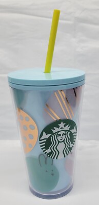 Starbucks Easter 2020 Cold Drink Tumbler With Straw 16 oz. Bunnies Eggs New Blue