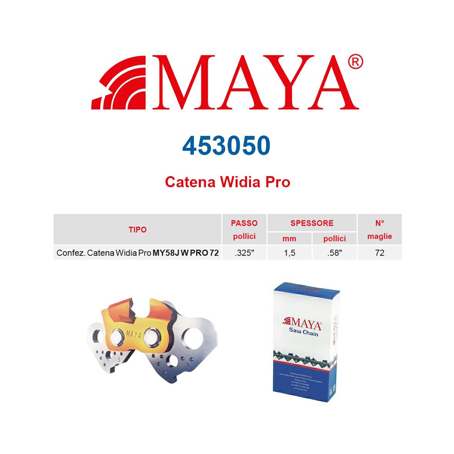 Catena confezionata in Widia PRO .325" 1.5 mm - .058" 72 maglie con antirimba...