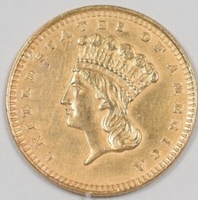 Pièce de 1 $ US 1857 or avec marque à souder rare vintage 5gp024 envoi combiné