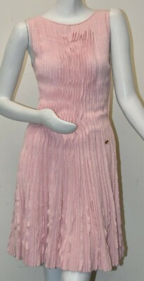 NEW Chanel Knit Dress Pleated Light Pink CASHMERE LINEN Fit and Flare CC 36  | eBay
