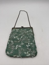 Vintage Beaded And Embroidered Clutch Purse With Chain Turquoise Kiss Lock