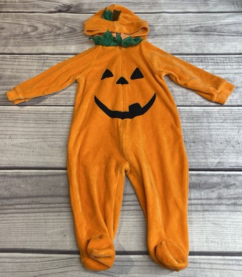 Miniwear 6/9 Months Infant Pumpkin Footed Zipper One Piece Pj With Attached Hood