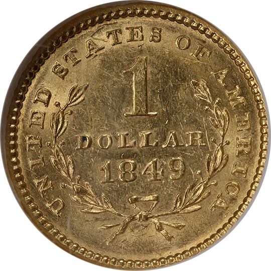 1849-P Type 1 Liberty Gold $1 Small Head No L NGC MS61 Great Eye Appeal - Image 2 of 4