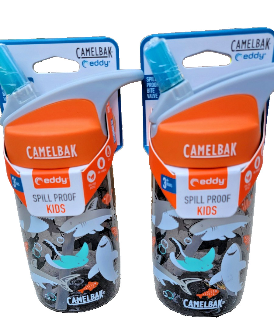 CamelBak Eddy Kids 12oz Spill Proof Water Bottle Sharks Print BPA-Free Set of 2