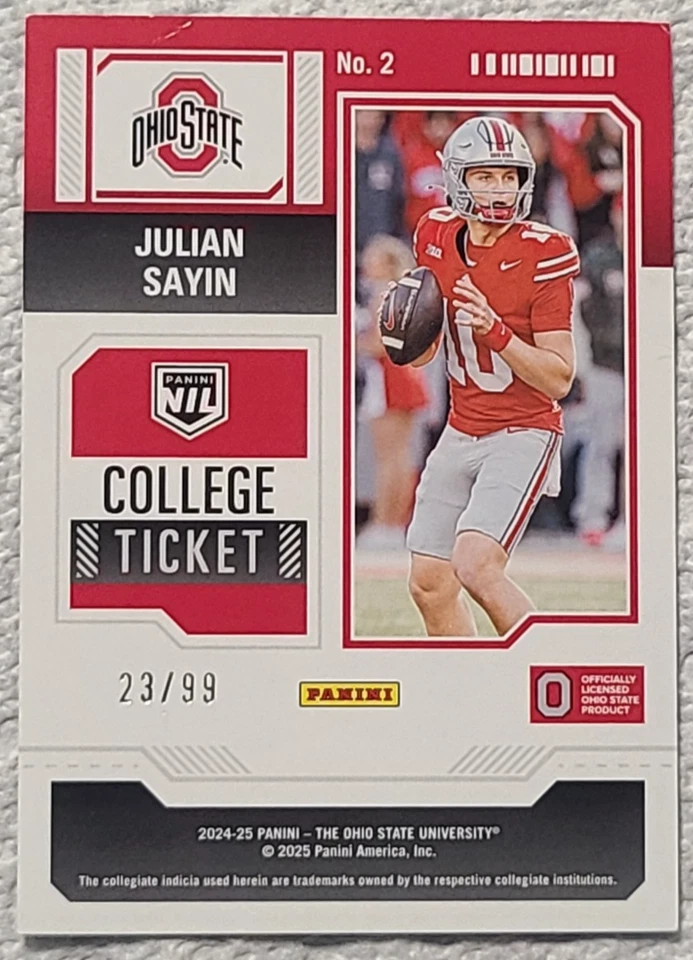 2025 Contenders College Ticket Julian Sayin #2 Lazer Holo /99 NIL Ohio St - Image 2 of 2