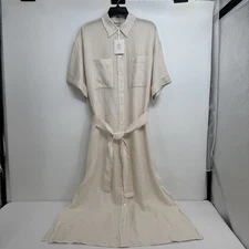 NWT Peserico Chemisier linen Shirtdress Women's Size IT 46 US 10 Cream Big Slits