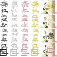 40 PCS Happy Birthday Cake Toppers Mirror Acrylic Toppers with 10 Styles 4 Co...