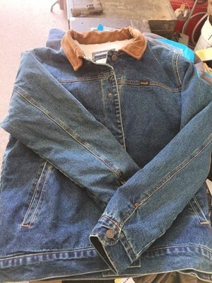 Vtg Wrangler Hero Trucker Jacket Mens L Sherpa Lined Denim Corduroy Collar