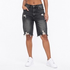 Risen Jeans High Rise Distressed Bermuda Shorts Women's Large Black Denim NWT