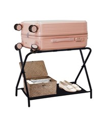 Kings Brand Furniture - Luggage Rack, Folding Suitcase Stand with Storage Shelf,