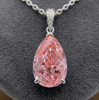 20 Ct Certified Treated Pink Diamond Solitaire Pendant, 925 Silver. Great Shine