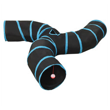 Image of Cat Tunnel S-Shape Foldable Black/Blue 25cm Polyester with Peephole & Ball Steel