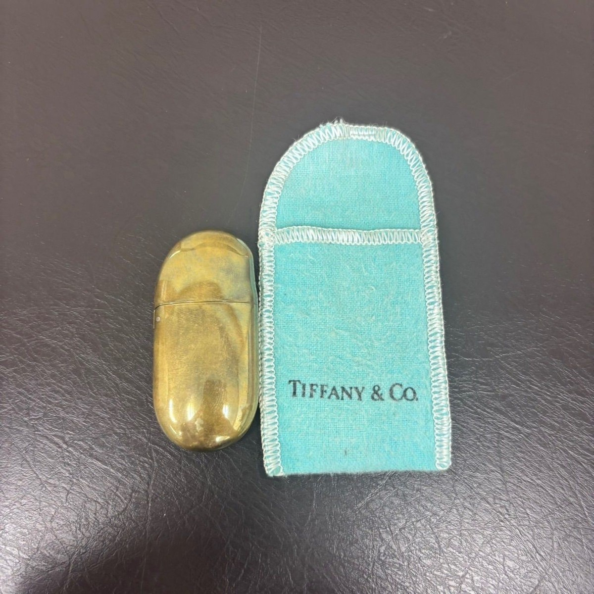 TIFFANY & Co. Elsa Peretti Bean Oil Lighter Gold Brass with Case