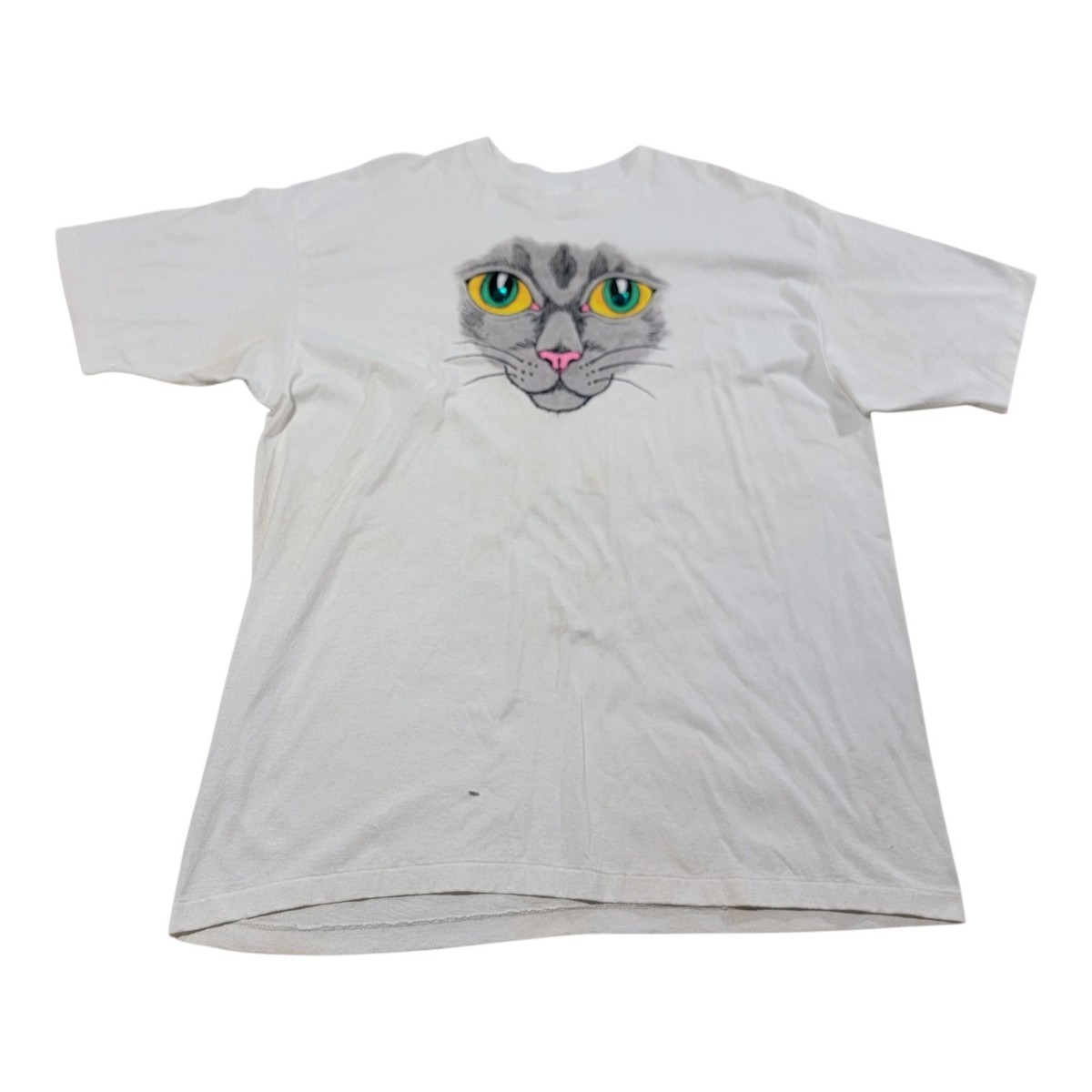 Vintage Cat T Shirt Mens Size XXL Single Stitch White Gem Eyes | eBay
