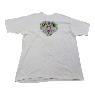 Vintage Cat T Shirt Mens Size XXL Single Stitch White Gem Eyes | eBay