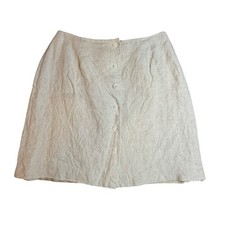 Talbots Petites Vintage 100 Irish Linen Skirt Button Front Beige A-Line Size 8