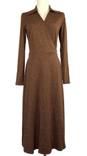 Uniqlo: C Womens Polka Dot Long Sleeve Wrap Midi Dress XS Brown Brunch Art Show