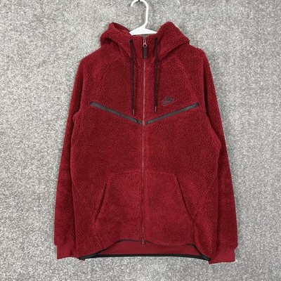 Nike Jacket Mens Medium Red Sherpa Fleece Tech Hoodie Icon Windrunner Aq2767-677